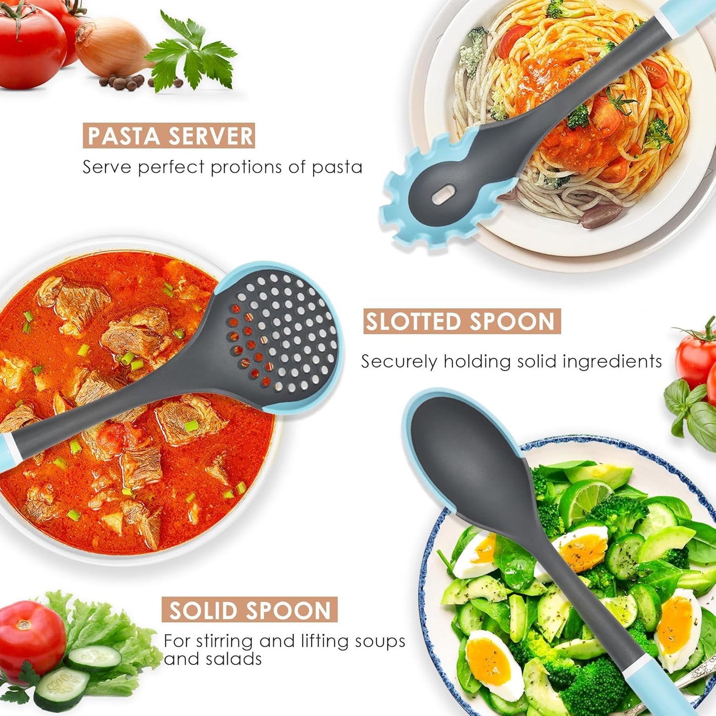Kitchen Cooking Utensils Set | Silicone Utensils for Cooking | Non Stick Spatula Set | Rotating Utensil Stand | Heat Resistant Kitchen Gadgets - PuriLite