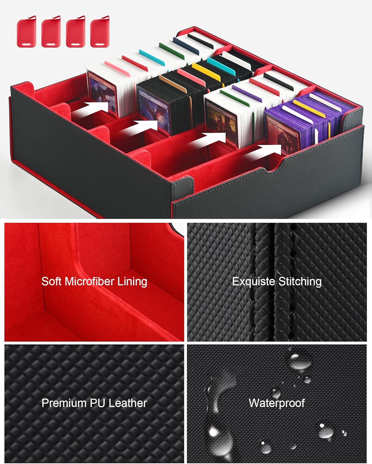 ZLCA Card Storage Box for MTG PTCG, Commander Deck Box Holds 3000+ Cards, Card Storage Case with 4 Stoppers, Card Organizer for TCG Sport Cards (Black)