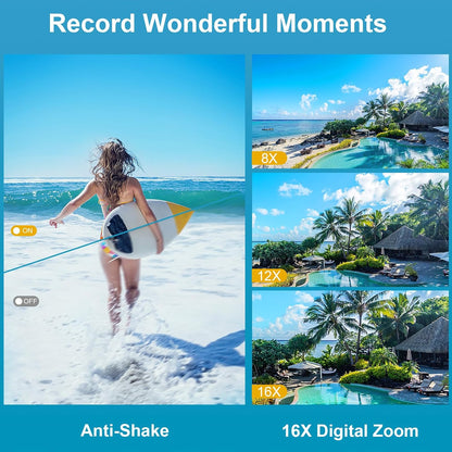 4K Underwater Camera 11FT Waterproof with 32GB Card 56MP Autofocus Selfie Dual-Screen for Snorkeling, Compact Digital Camera 1250mAh Battery (Blue)