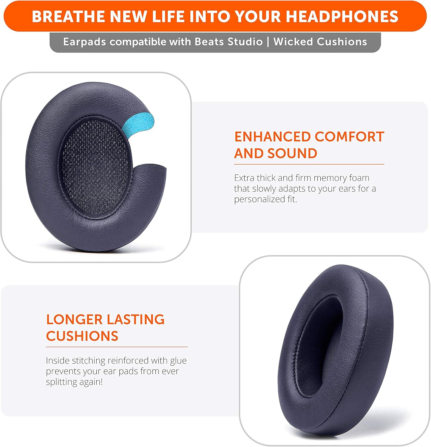 WC Wicked Cushions Replacement Ear Pads for Beats Studio 2 & 3 (B0501, B0500) Wired & Wireless | Does NOT Fit Beats Solo | Softer PU Leather, Enhanced Foam & Stronger Adhesive | Emerald Tide
