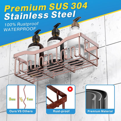 EUDELE 5-Pack Rustproof Stainless Steel Shower Caddy – No Drill Adhesive Bathroom Organizer with Large Capacity, Spacious Shower Shelves for Inside Shower, Kitchen & Home Decor Storage