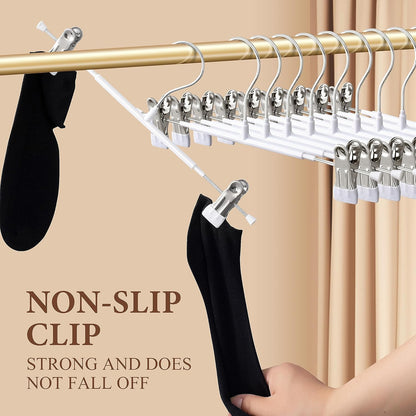 14Inch Black Pants Hangers with Clips 10 Pack Adjustable Skirt Hangers for Women Non-Slip Trousers Hanger for Jeans Clothes Hangers for Pants Heavy Duty Space Saving Shorts Hangers