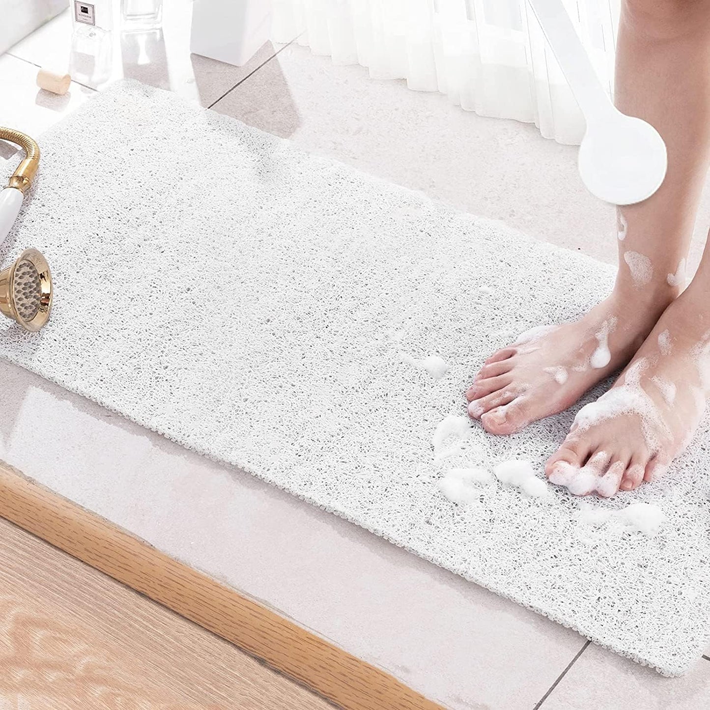 Square Shower Mat, Non Slip Bath Mat, Loofah Shower Stall Mats for Walk-in Shower, 32 x 32 Inches Shower Floor Mat with Drain, Bath Mats for Showers Bathroom, Tub, Seniors