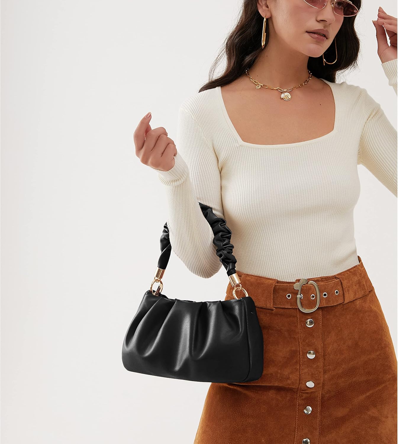 Cloud Pouch Bag Women Shoulder Handbag Soft Vegan Leather Vintage Hobo Chain Cross body Bag