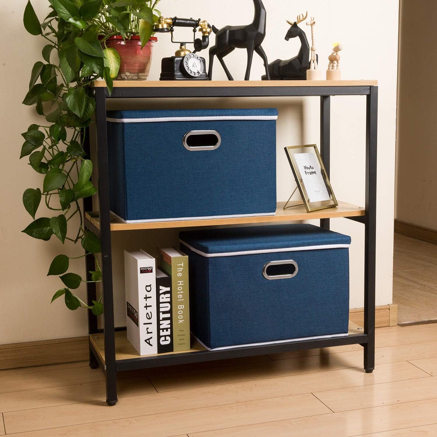 PRANDOM Large Foldable Storage Bin with Lid [1-Pack] Linen Fabric Decorative Storage Box Organizer Containers Basket Cube with Handles Divider for Bedroom Closet Office Living Room (17.7x11.8x11.8")