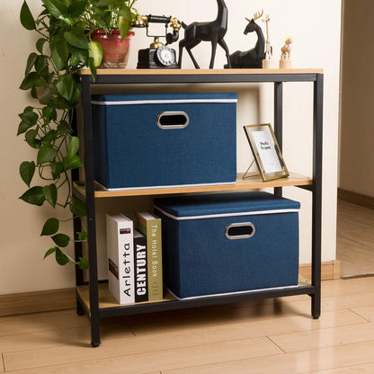 PRANDOM Large Foldable Storage Bin with Lid [1-Pack] Linen Fabric Decorative Storage Box Organizer Containers Basket Cube with Handles Divider for Bedroom Closet Office Living Room (17.7x11.8x11.8")