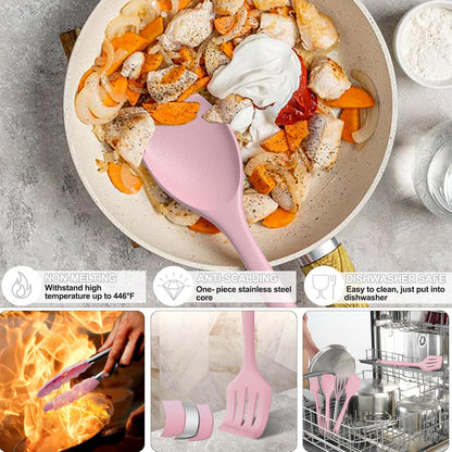 Silicone Kitchen Cooking Utensils Set, Umite Chef 22Pcs Heat Resistant Kitchen Utensils, Spatula, Spoon, Whisk, Dishwasher Safe Kitchen Utensil Gadgets Tools Set for Nonstick Cookware(Khaki)