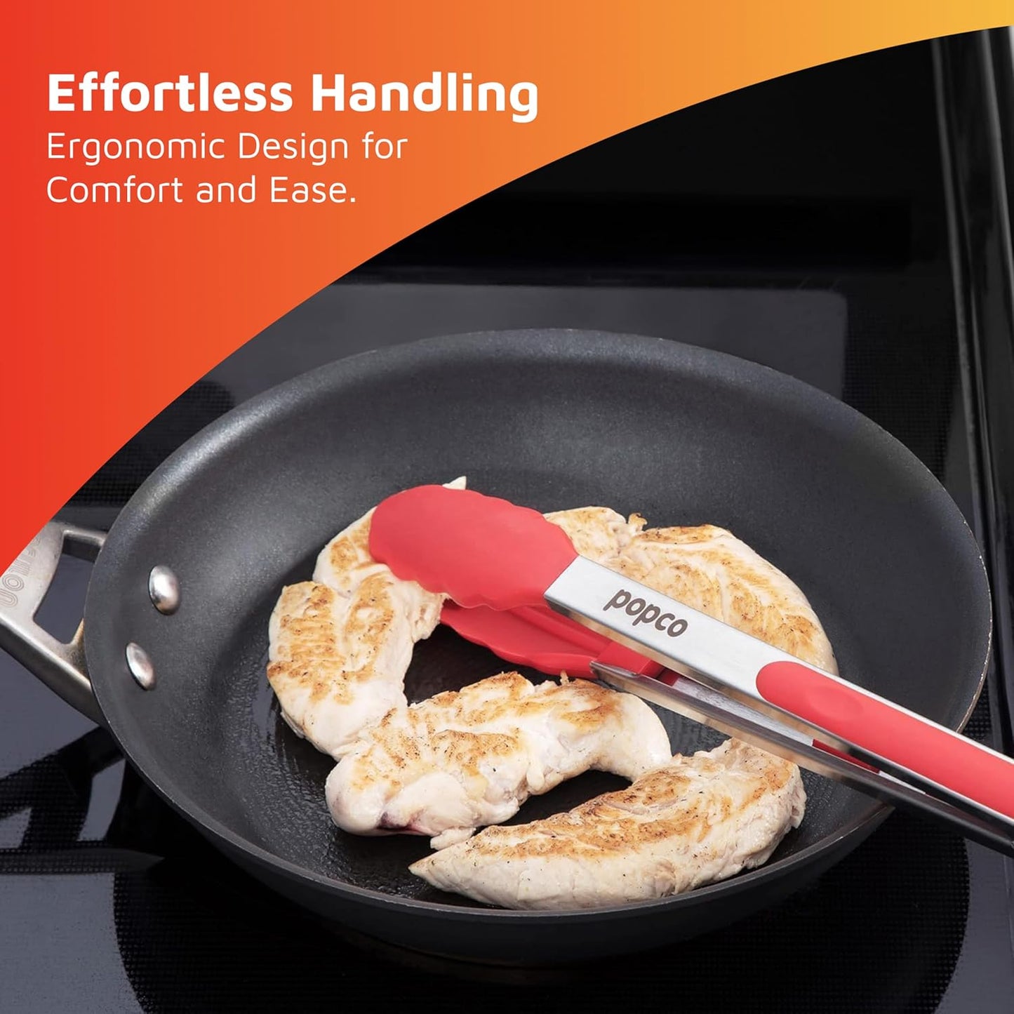 The Original Popco Tongs for Cooking - Set of 3 (7, 9, 12 inches) - Heavy Duty, 304 Stainless Steel BBQ and Kitchen Tongs with Silicone Tips (3 Colors Available)