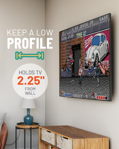 ECHOGEAR Wall Mount for TVs Up to 90" - Low Profile Design Holds Your TV Only 2.25" from The Wall - Fast Install with Template & You Can Level After Mounting - Pull Strings for Easy Cable Access