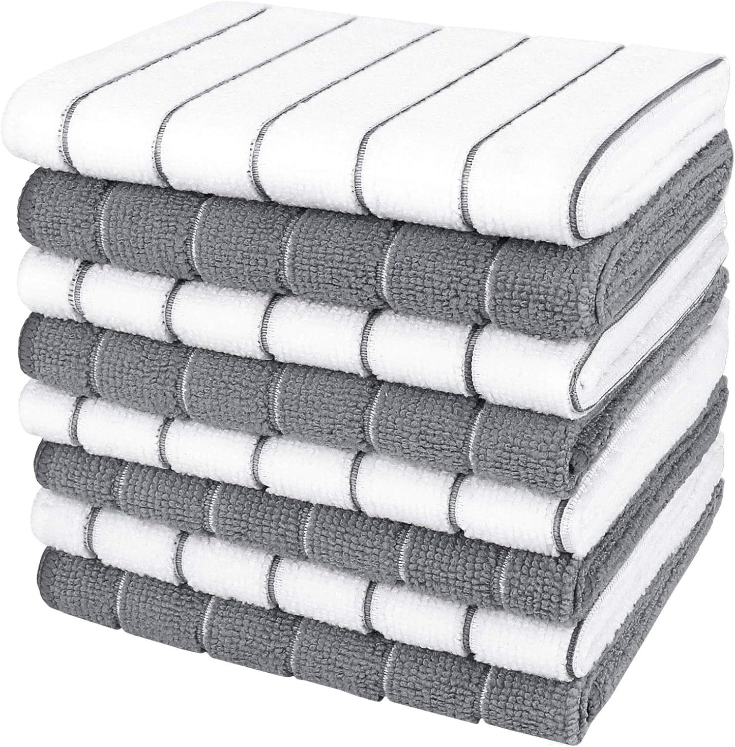 Microfiber Dishcloth Kitchen Towels 12 x 12 Inch, Super Soft and Absorbent Reusable Cleaning Cloths for Home and Kitchen, 8 Pack Grey and White - PuriLite