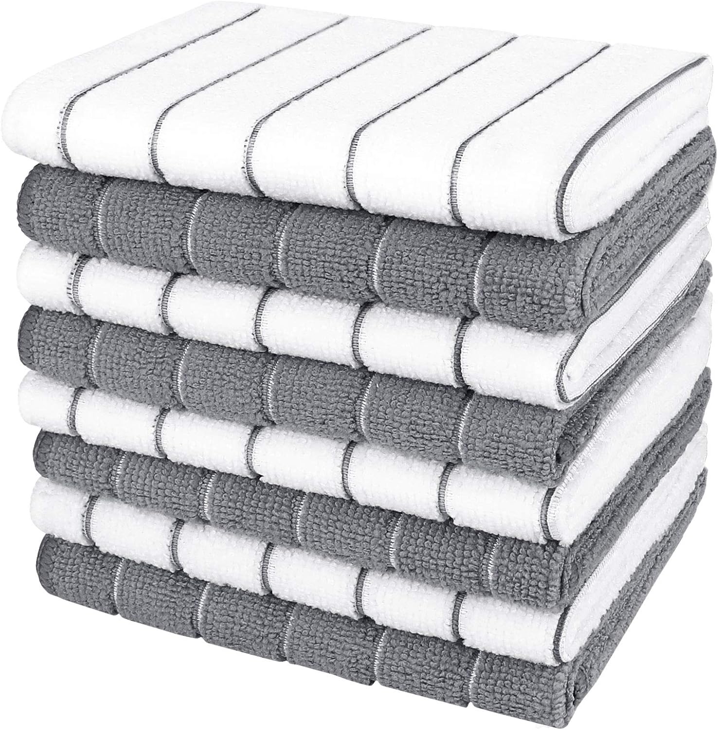 Microfiber Dishcloth Kitchen Towels 12 x 12 Inch, Super Soft and Absorbent Reusable Cleaning Cloths for Home and Kitchen, 8 Pack Grey and White - PuriLite