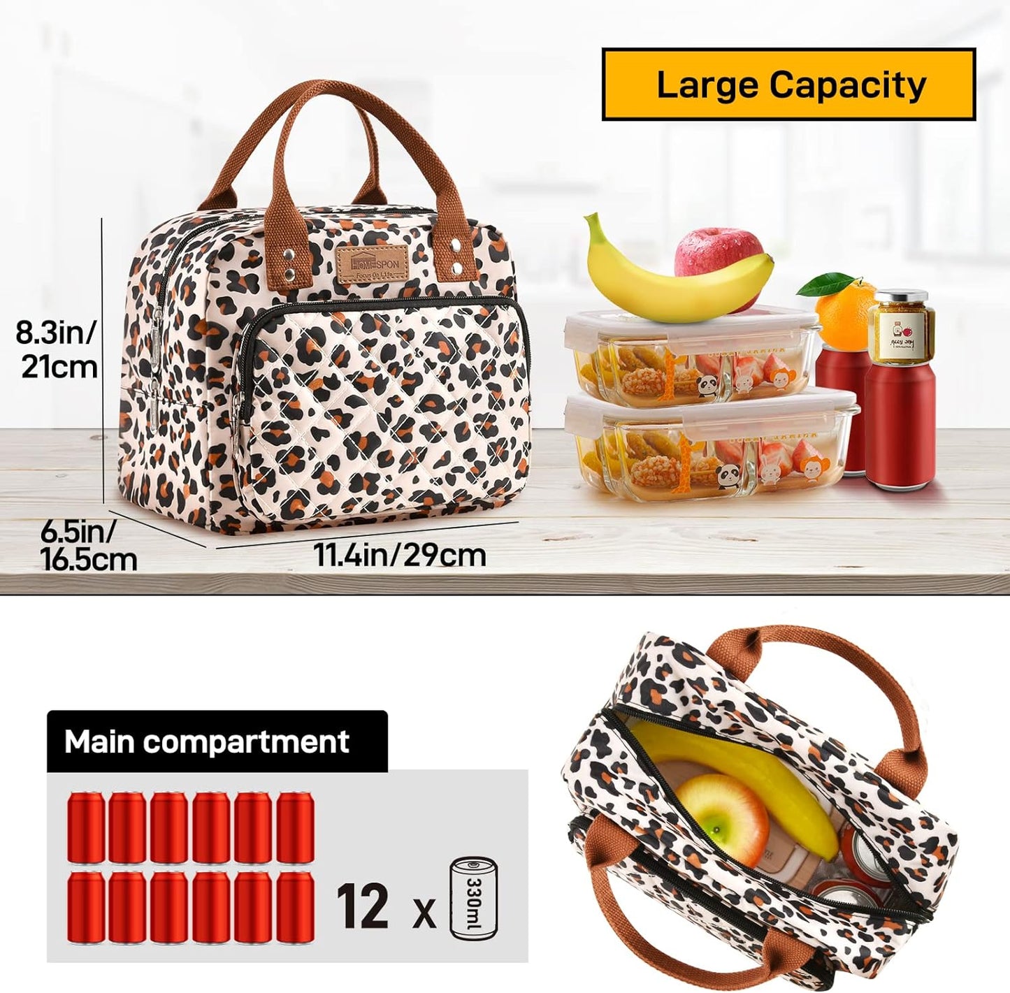 HOMESPON Lunch Bag for Woman Man Adults with Front Pocket Insulated Lunch Tote Lunch Box Container for Work Picnic or Travel(Black)