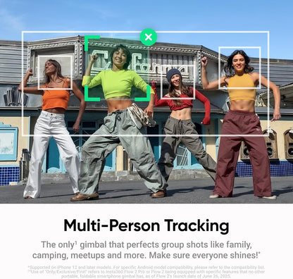 Insta360 Flow 2 White Gimbal Stabilizer for Smartphone - Foldable AI Phone Gimbal, AI&Multi-Person Tracking, Built-in Tripod/Selfie Stick, Remote Control, iPhone/Android Phone Stabilizer, Travel&Vlog