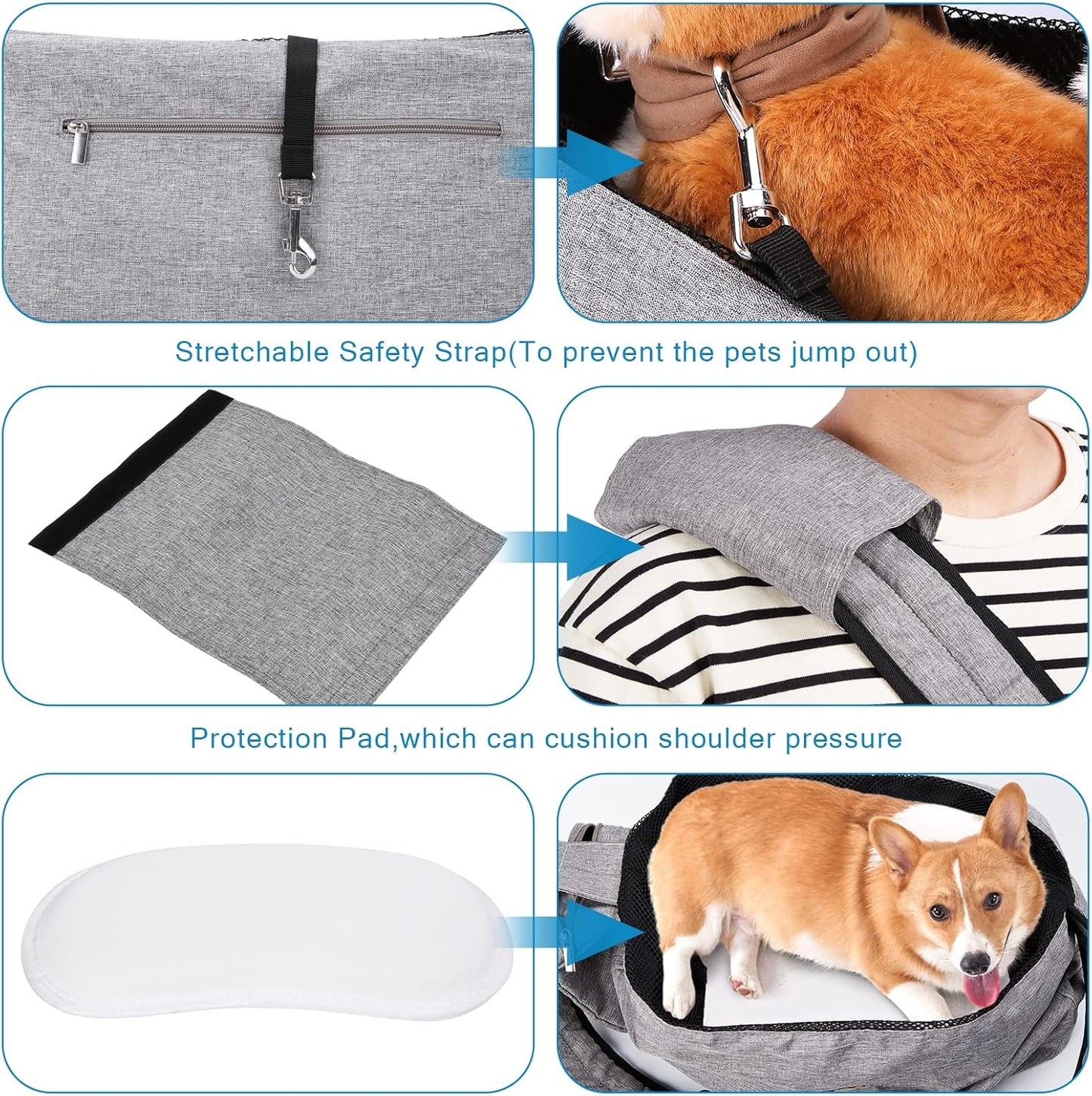 Ownpets Pet Dog Sling Carrier Bag Adjustable Padded Strap Dog Hand Free Safe Mesh Pet Carrier for Small Medium Dog Cat, Fit 10lbs up to 20 Pounds