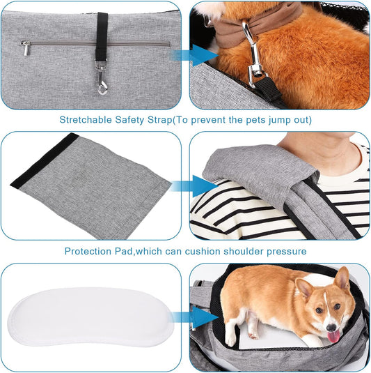 Ownpets Pet Dog Sling Carrier Bag Adjustable Padded Strap Dog Hand Free Safe Mesh Pet Carrier for Small Medium Dog Cat, Fit 10lbs up to 20 Pounds - PuriLite