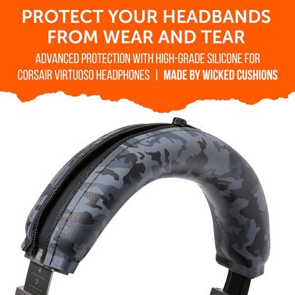 WC BandZ Virtuoso V2 - Silicone Headband Cover for Corsair Virtuoso Headphones by Wicked Cushions | Machine Washable, No More Flaking Leather | for Virtuoso Wireless, XT, and SE | Black Camo