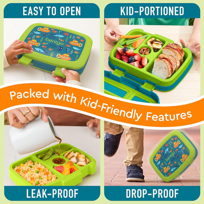 Bentgo Kids Prints Leak-Proof, 5-Compartment Bento-Style Kids Lunch Box - Ideal Portion Sizes for Ages 3-7, Durable, Drop-Proof, Dishwasher Safe, & Made with BPA-Free Materials (Green Rainbow)