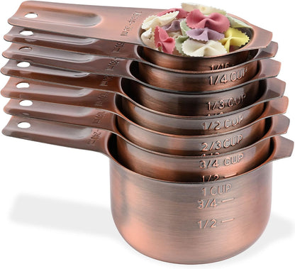Measuring Cups and Spoons Set, Copper Measuring Cups and Spoons Set for Dry & Liquid, Metric&US 7 Stainless Steel MeasureR Cup&9 Spoon Leveler & Measure Enquivalents for Kitchen & Baking