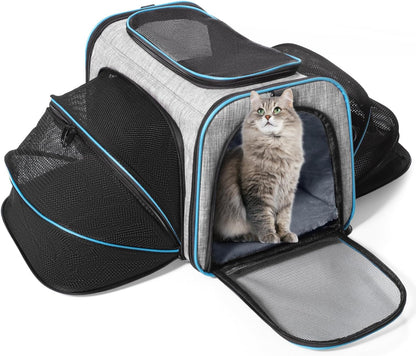 Siivton Cat Carrier,4 Sided Expandable Pet Carrier for Travel,Collapsible Soft-Sided Carriers with Removable Fleece Pad and Shoulder Straps,Airline Approved(17.5"x 11"x 11")