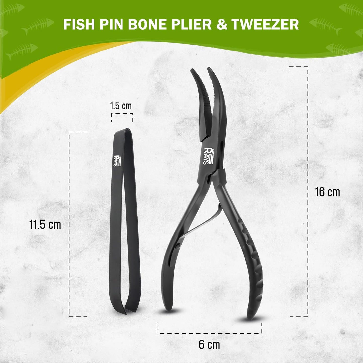 RRAYS Fish Bone Plier/Tweezer Stainless Steel - Deboning Tools for All Kinds of Fish, Small, Black