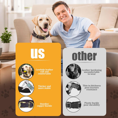 QRDA Leather Dog Collar Brown Dog Training Collar Heavy Duty Premium Leather Dog Collar Dog Collars for Medium/Large Dogs