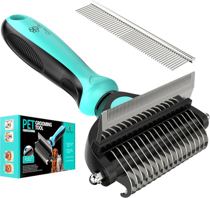 Spring Blossoms-2 in 1 Professional Grooming Rake for Cats & Dogs-Dematting Comb for Easy Mats & Tangles Removing,Pet Brush Safe No More Nasty Shedding and Flying Hair (Orange)