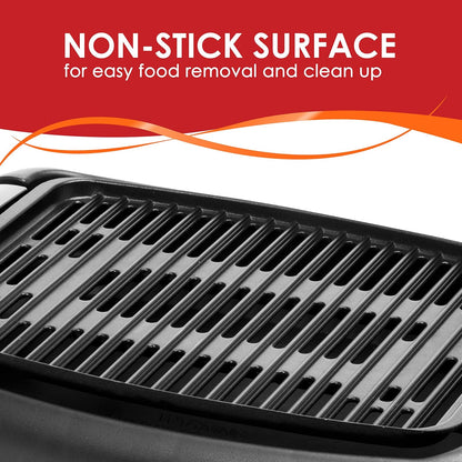 Elite Gourmet EMG6505G Smokeless Indoor Electric BBQ Grill with Glass Lid, Dishwasher Safe, PFOA-Free Nonstick, AdjCatable Temperature, Fast Heat Up, Low-Fat Meals Easy to Clean Design