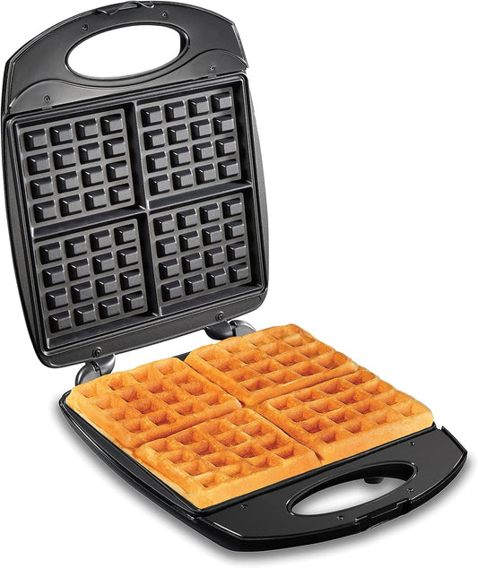 Hamilton Beach 4-Slice Non-Stick Belgian Waffle Maker with Indicator Lights, Compact Design, Black (26020)