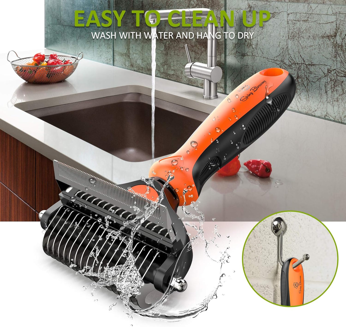 Spring Blossoms-2 in 1 Professional Grooming Rake for Cats & Dogs-Dematting Comb for Easy Mats & Tangles Removing,Pet Brush Safe No More Nasty Shedding and Flying Hair (Orange)