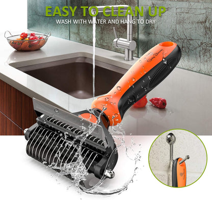 Spring Blossoms-2 in 1 Professional Grooming Rake for Cats & Dogs-Dematting Comb for Easy Mats & Tangles Removing,Pet Brush Safe No More Nasty Shedding and Flying Hair (Orange)