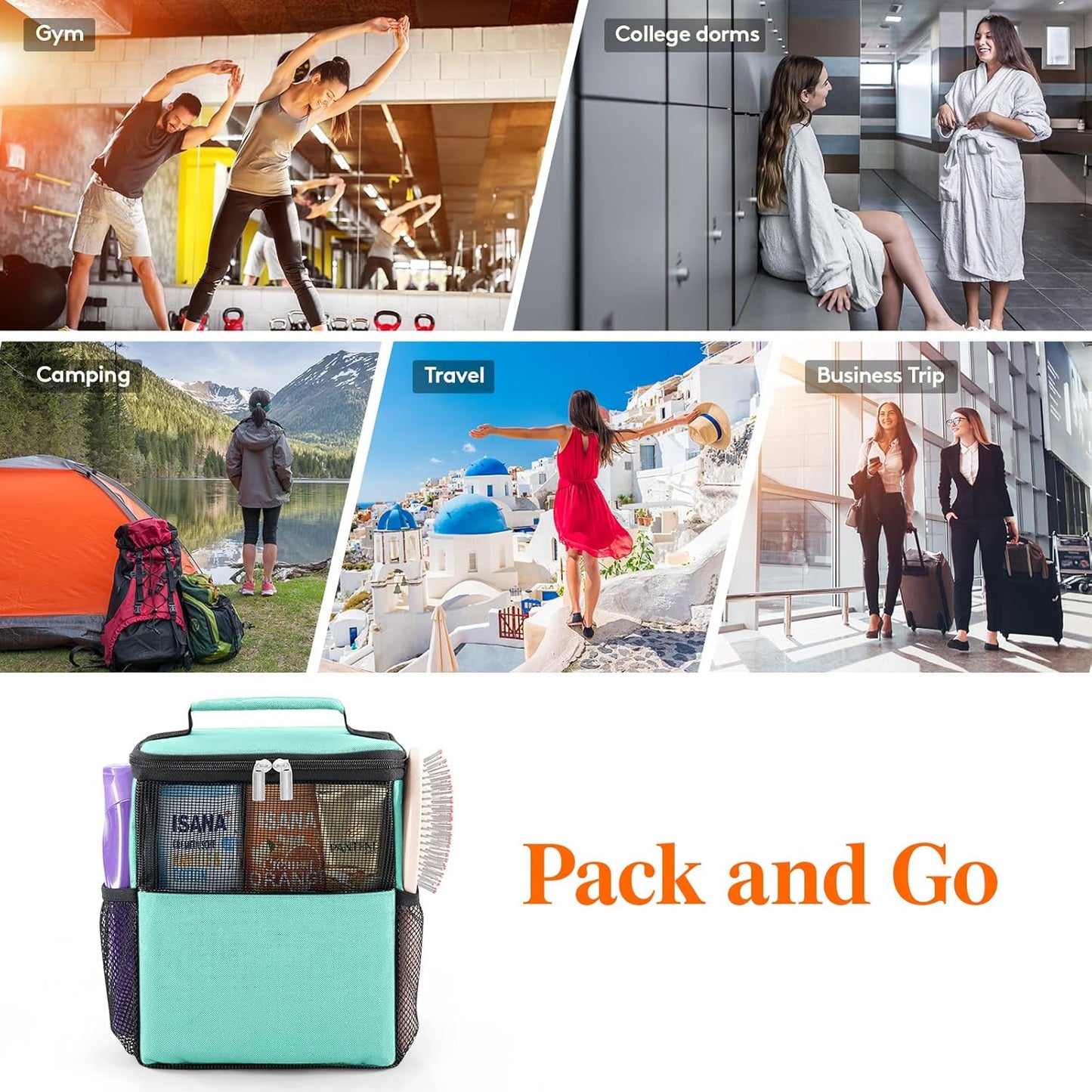 Lifewit Shower Bag Mesh Shower Caddy Portable College Dorm Room Essentials Tote Bag for Bathroom, Gym, Travel, Camping Quick Dry Hanging Shower Organizer Basket Toiletry Bag, Medium, Black