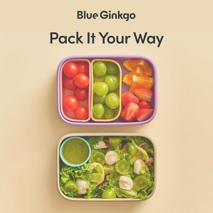 Blue Ginkgo Kids Silicone Lunch Box Set – Durable Heavy-Duty Silicone Bento Box, Microwave, Freezer, Dishwasher Safe – Airtight, BPA Free (Made in Korea, Coral)