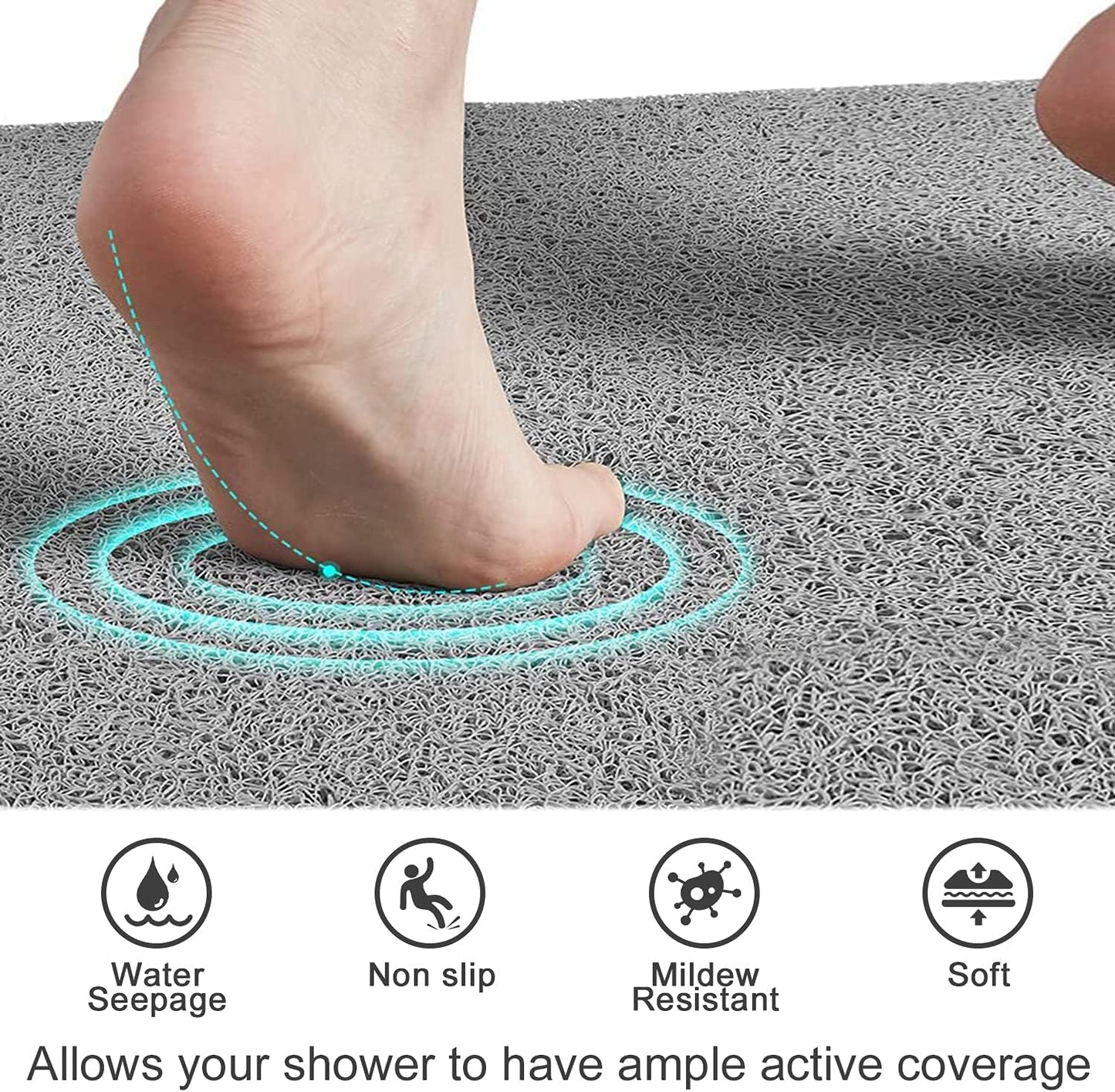 Square Shower Mat, Non Slip Bath Mat, Loofah Shower Stall Mats for Walk-in Shower, 32 x 32 Inches Shower Floor Mat with Drain, Bath Mats for Showers Bathroom, Tub, Seniors