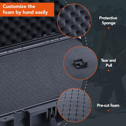 Lykus HC-4410 Waterproof Hard Case with Customizable Foam Insert, Interior Size 17.32x11.42x4.72 in, Suitable for up to 16" Laptop,Starlink Mini,Keyboard,Drill,Audio Mixer,mic,Flashlight,and More