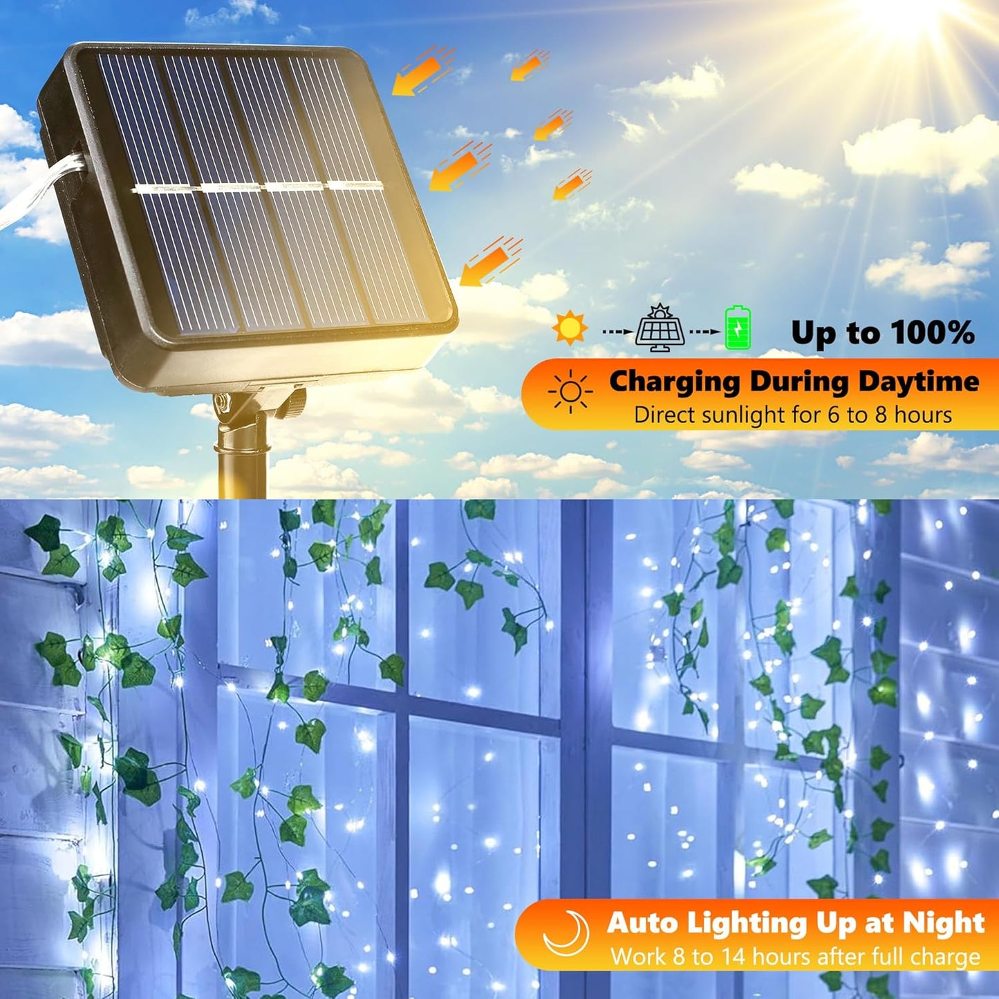 Joomer Solar String Lights Outdoor, 2Pack Total 80FT 240LED 8 Modes Solar Fairy Lights, Super Bright Waterproof Twinkle Lights for Tree, Patio, Garden, Outdoors (White)