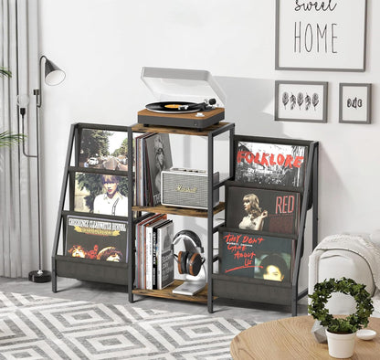 Record Player Stand with Vinyl Storage, Record Player Table with Record Storage 200 Albums, Turntable Stand with Record Holder Vinyl Display Shelf, Record Cabinet Media Stereo (White) - PuriLite