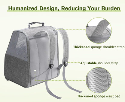 Pecute Expandable Cat Backpack Carrier, Small Dog Backpack Carrier, Pet Backpack Carriers for Cats Dogs Puppy Kitten, Cat Carriers Bag Carrying for Travel Hiking Bike Riding Walking Outdoor,Grey