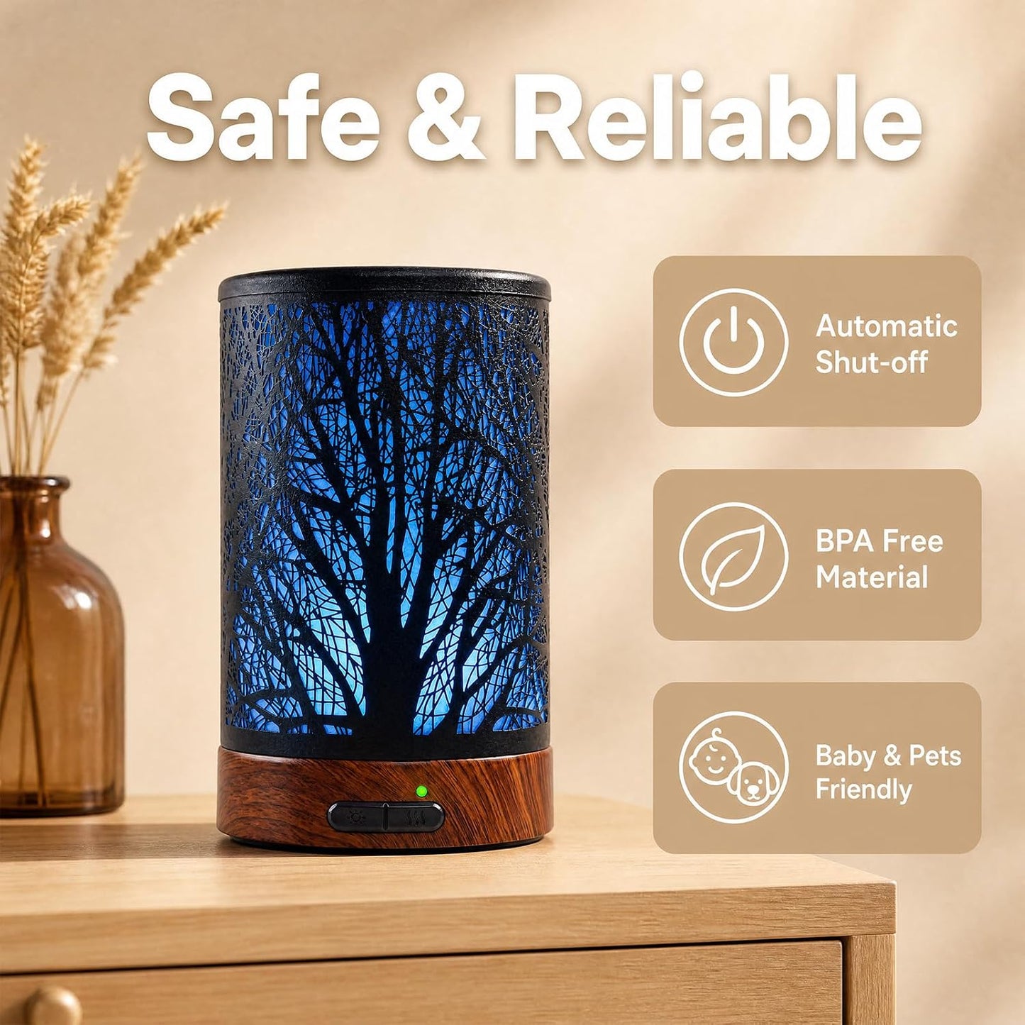 EQUSUPRO Essential Oil Diffuser 150ml Black Metal Aromatherapy Oil Diffuser Ultrasonic Cool Mist Diffuser with Auto Shut-Off Protection,7 Colors Changed LED for Home Office SPA Yoga