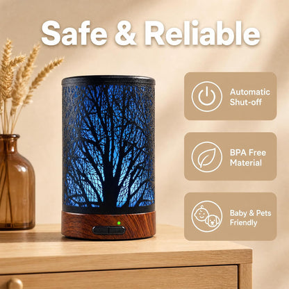 EQUSUPRO Essential Oil Diffuser 150ml Black Metal Aromatherapy Oil Diffuser Ultrasonic Cool Mist Diffuser with Auto Shut-Off Protection,7 Colors Changed LED for Home Office SPA Yoga