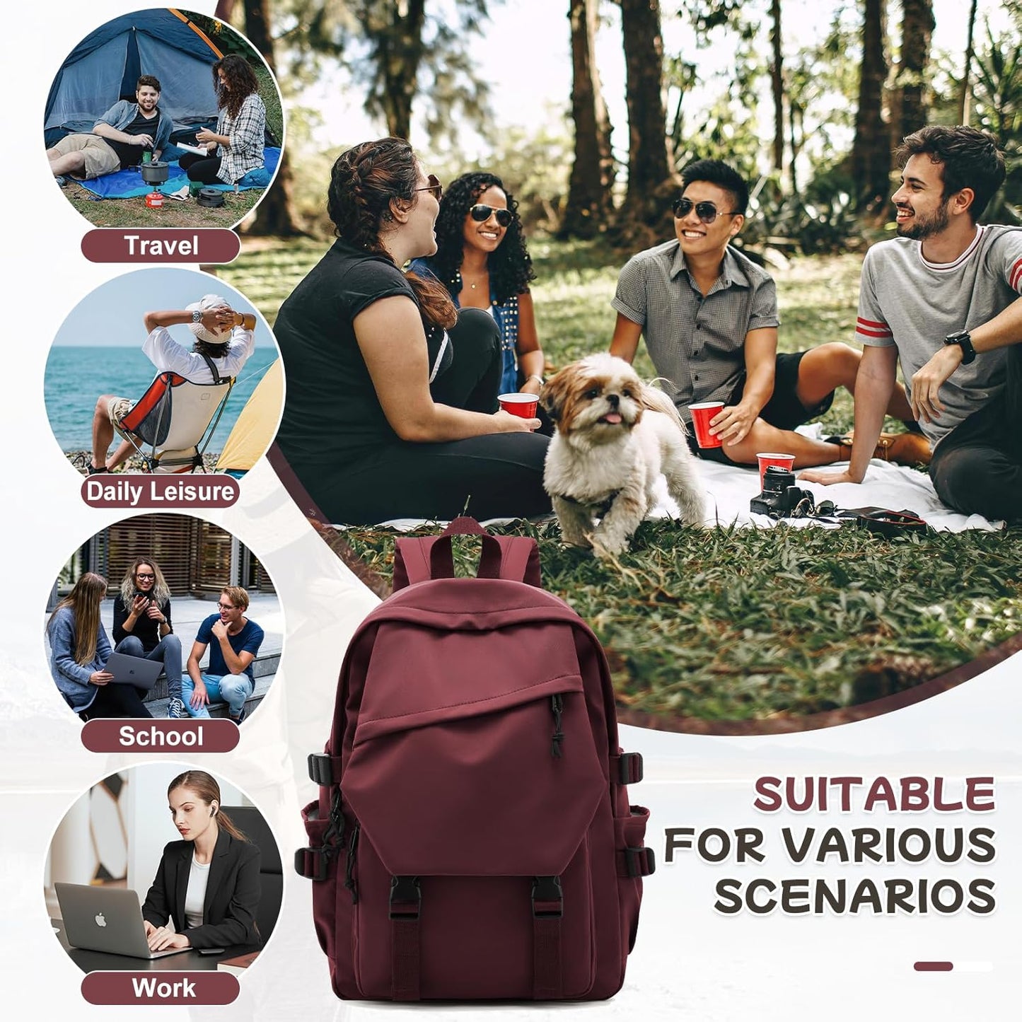 School Backpack for Women Men College High School Bags for Boys Girls Casual Daypack Laptop Backpack Waterproof Black Bookbag Travel Rucksack