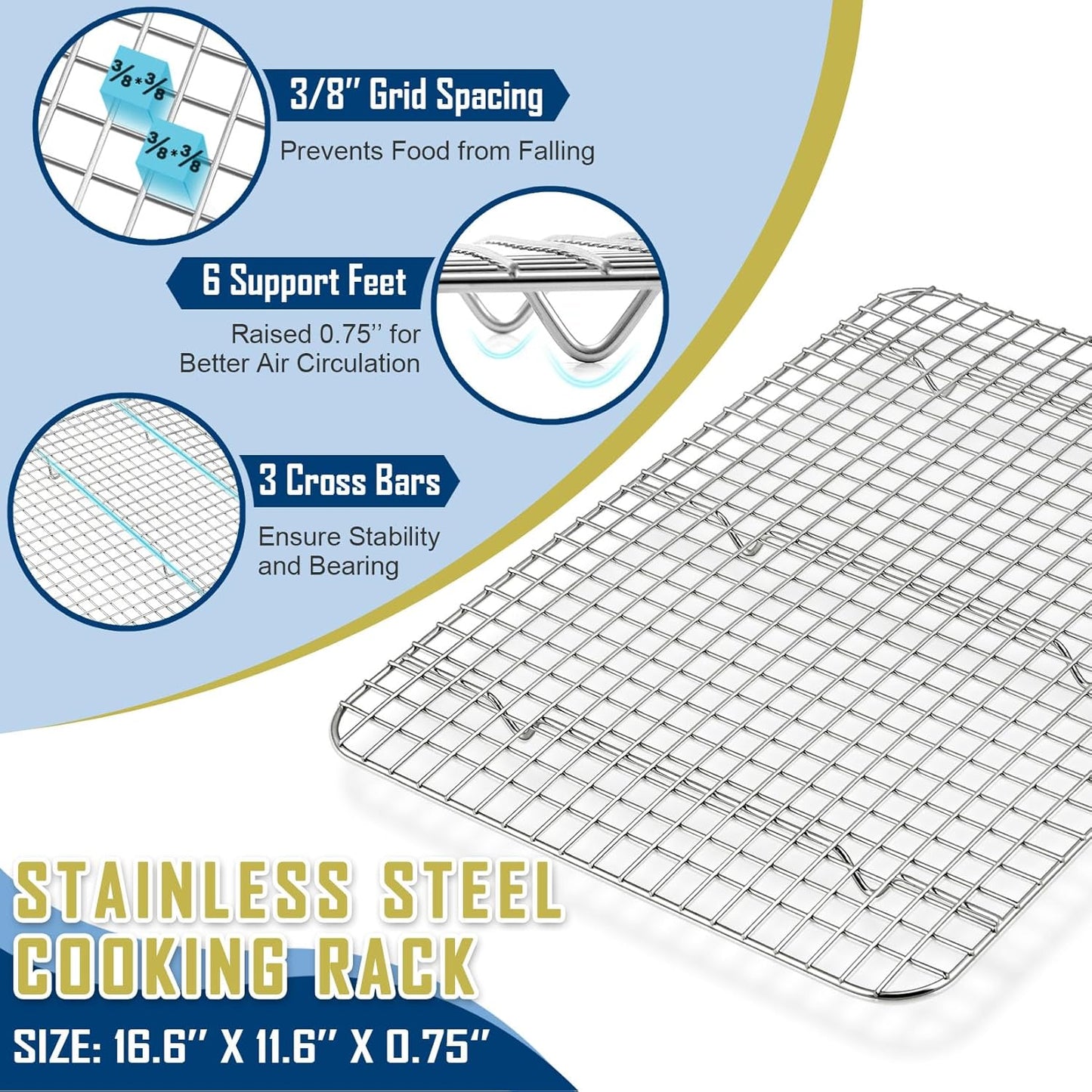 17.5 Inch Baking Sheet Pan with Rack Set, Joyfair Stainless Steel Half Size Oven Cookie Sheet Tray with Cooling Rack, Non-Toxic & Heavy Duty, Mirror Finishes &Easy Cleaning - (1 Pan + 1 Rack)