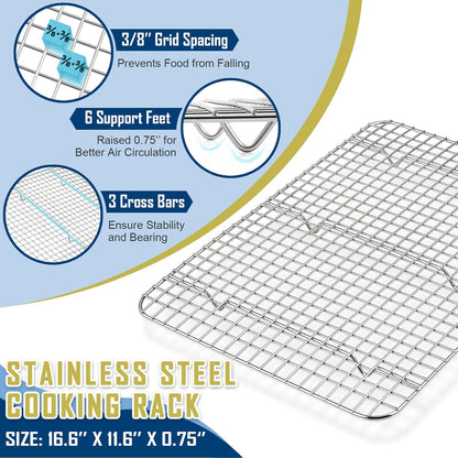17.5 Inch Baking Sheet Pan with Rack Set, Joyfair Stainless Steel Half Size Oven Cookie Sheet Tray with Cooling Rack, Non-Toxic & Heavy Duty, Mirror Finishes &Easy Cleaning - (1 Pan + 1 Rack)