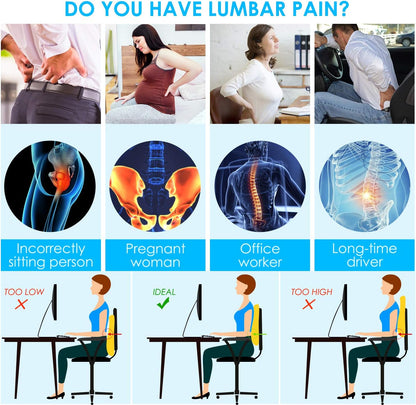 Gel Lumbar Support for Office Chair Back Support for Lower Back Pain Relief Cooling Chair Back Support Cushion Improves Posture Back Rest Memory Foam Back Support Pillow for Gaming Chair, Driving Seat