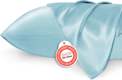 Bedsure Satin Pillow Case Queen Size 2 Pack, Similar to Silk Pillow Cases, Silky Pillowcase Covers with Envelope Closure, Room Decor Valentine Gifts for Women Men, Grey, 20x30 Inches