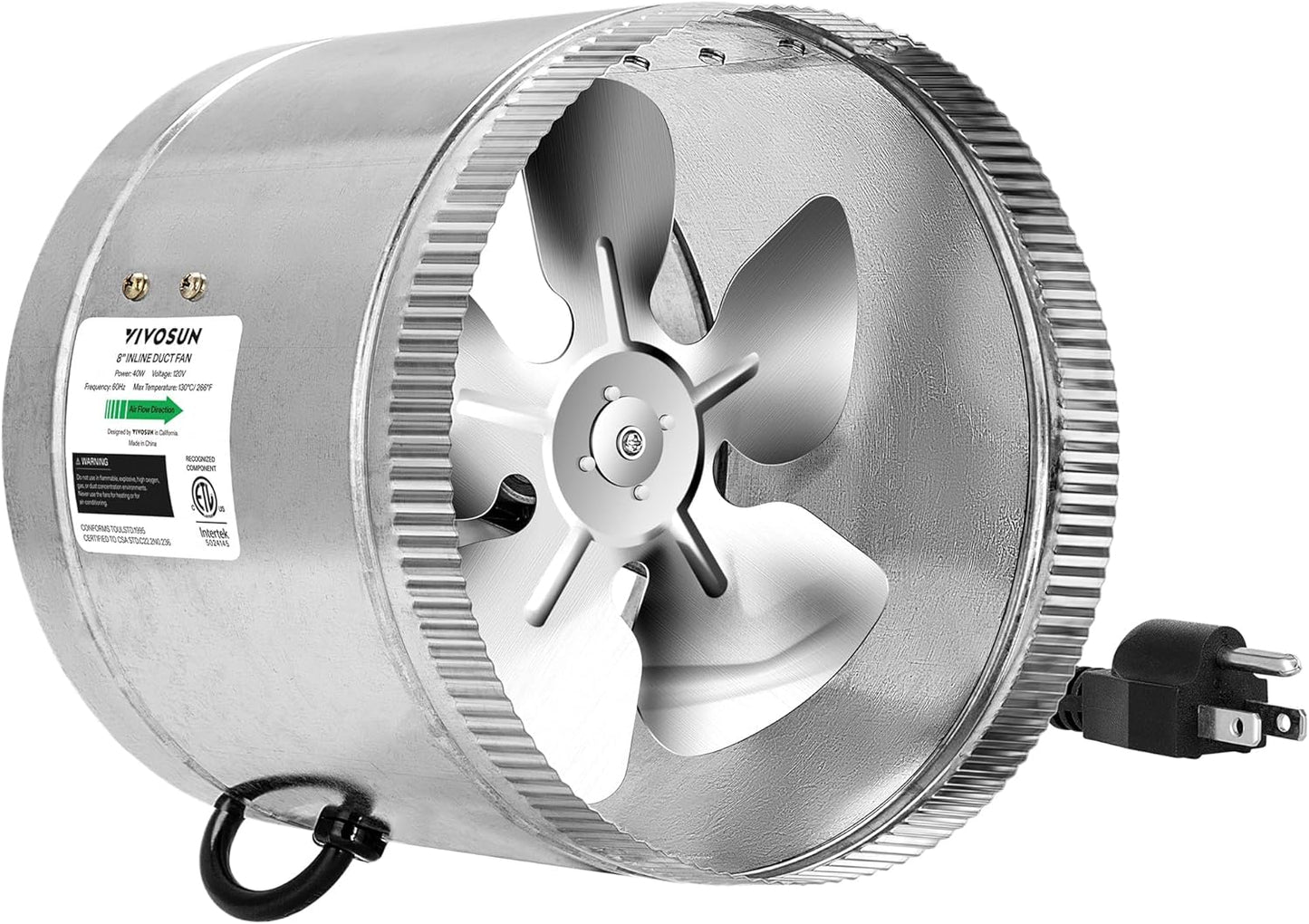 VIVOSUN 6 Inch Inline Duct Fan 240 CFM, HVAC Exhaust Ventilation Fan with Low Noise for Basements, Bathrooms, Kitchens and Attics, Silver