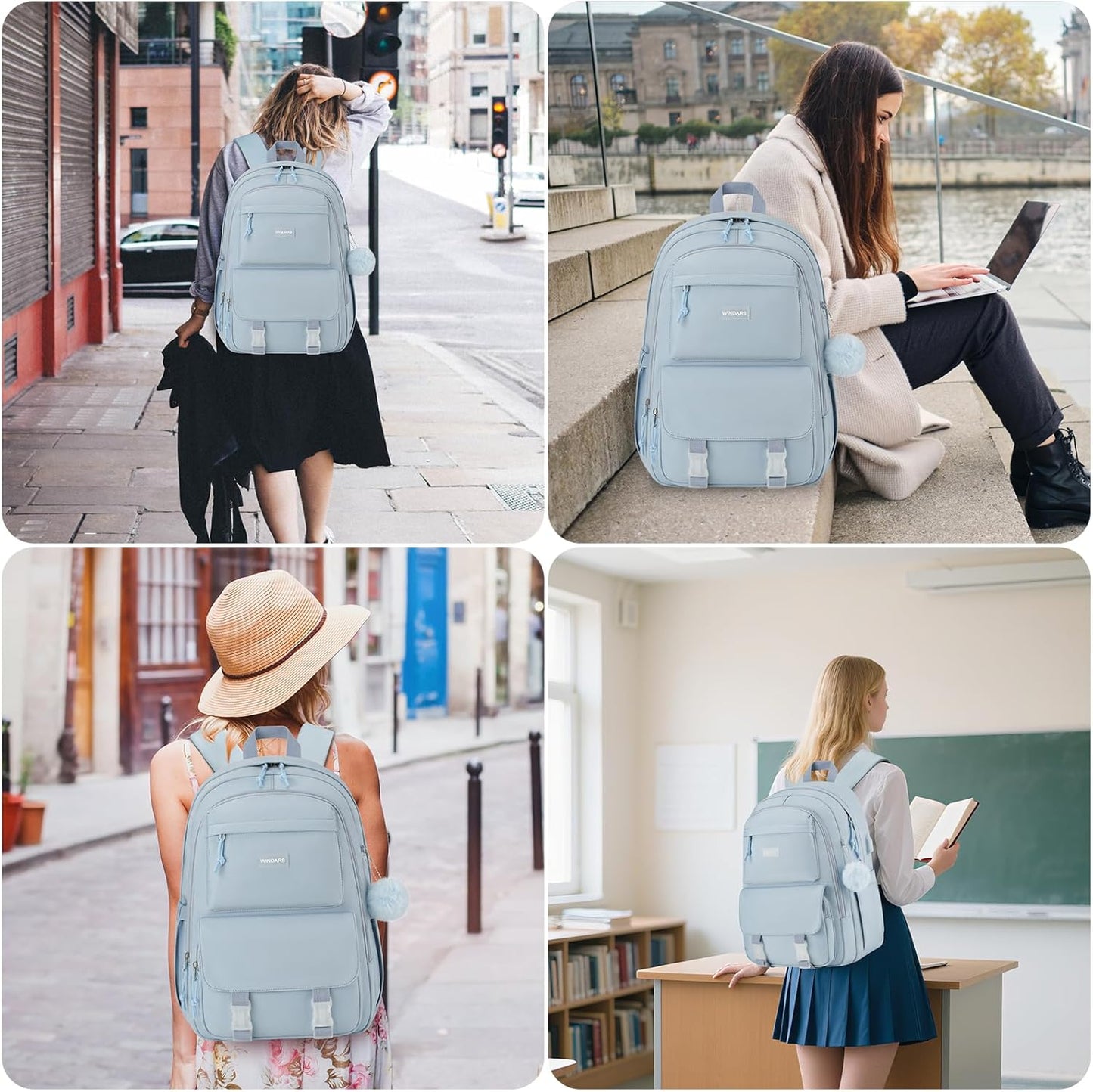 WINDARS Backpacks for Girls, 15.6 Inch School Bag Cute Waterproof laptop Bookbag Large College Backpack for Teen Women Students Anti Theft Travel Daypack Black