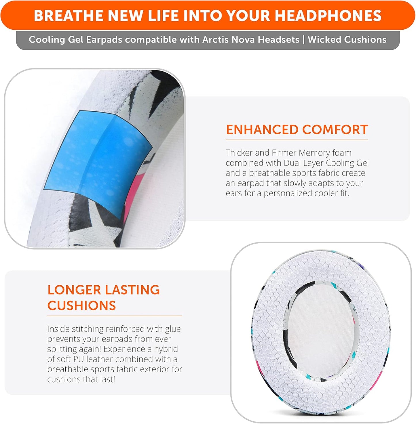 WC Freeze for Arctis Nova - Hybrid Fabric Cooling Gel Replacement Earpads for Arctis Nova Pro Wired, Nova 7, 5, 4, 3, 1 - Made by Wicked Cushions (Does Not Fit Nova Pro Wireless) | Black