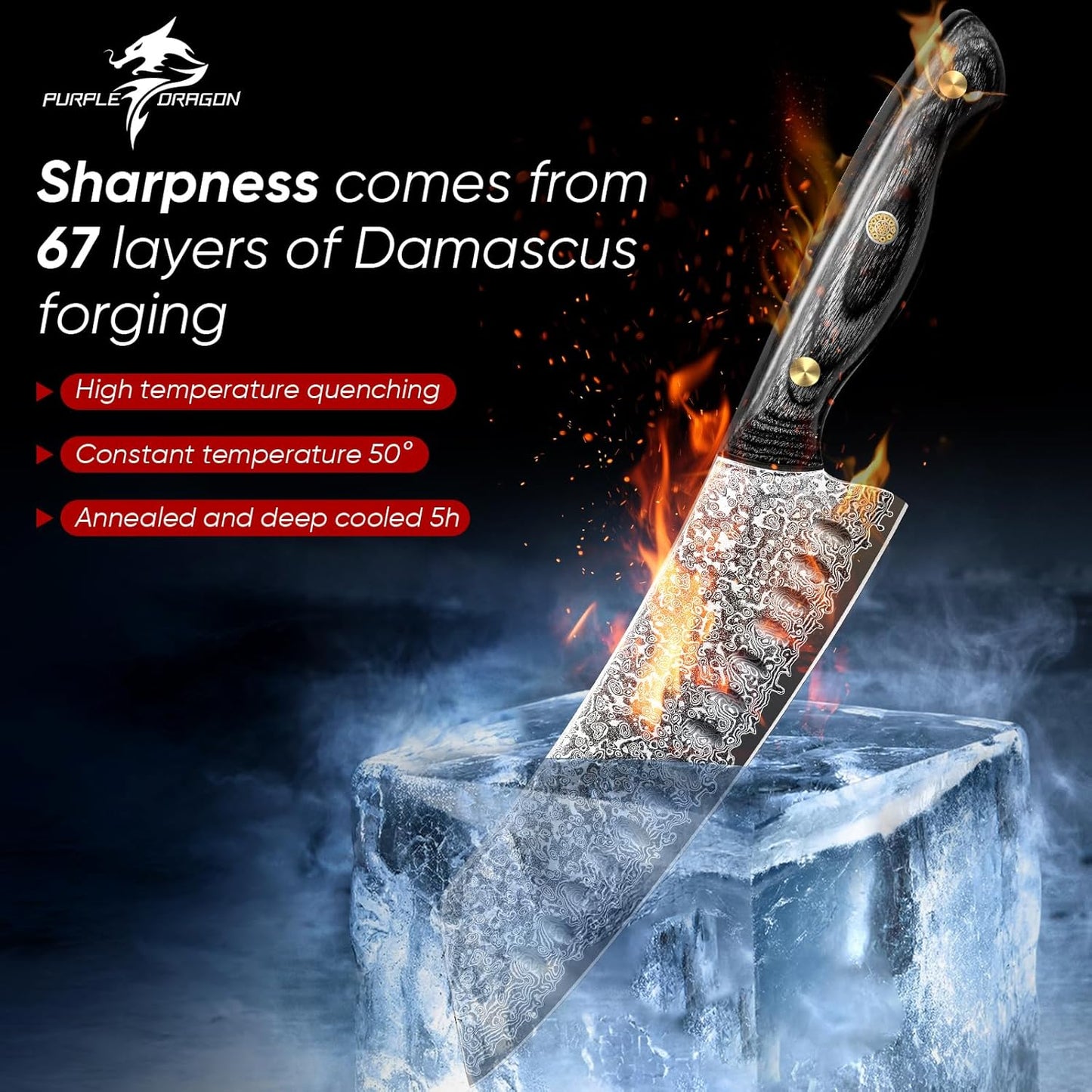 Purple Dragon Damascus Fish Fillet Knife - 7 inch Flexible Boning Knife with VG10 Core, Kitchen Slicing Knife with Full Tang Handle, Birthday Dad Mom Gift