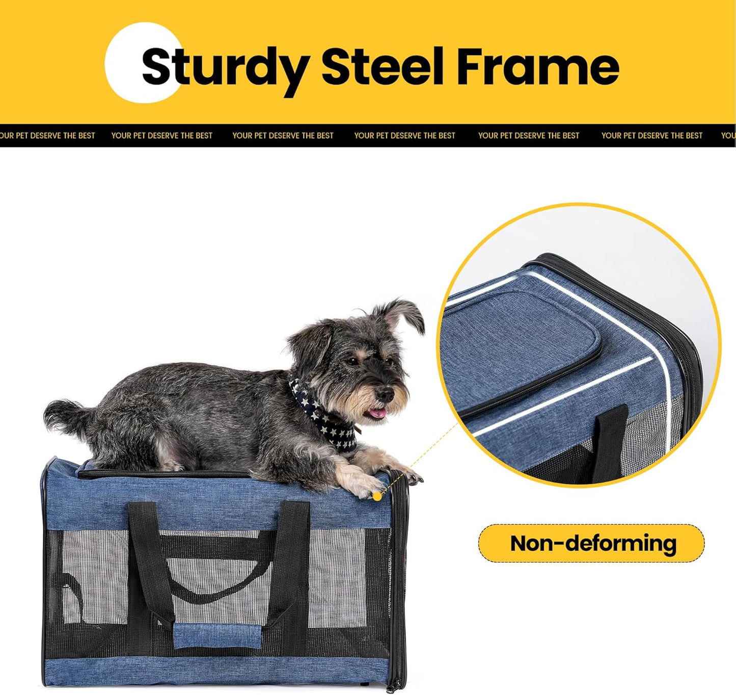 Conlun Cat Carrier Airline Approved, Soft-Sided Dog Carrier with Inner Safety Leash, Pet Transport Carrier for Small-Medium Cats Puppies up to 15 Lbs, Collapsible Travel Kitten Carrier Bag -Black M