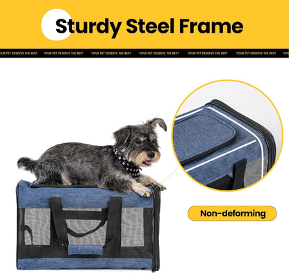 Conlun Cat Carrier Airline Approved, Soft-Sided Dog Carrier with Inner Safety Leash, Pet Transport Carrier for Small-Medium Cats Puppies up to 15 Lbs, Collapsible Travel Kitten Carrier Bag -Black M